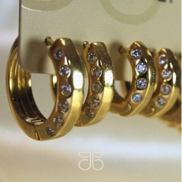 TRIO ARGOLA GROSSA 4 ZIRCONIAS NA LATERAL OURO