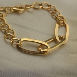 PULSEIRA 3 ELOS LARGOS E ELOS DIAMANTADOS OURO