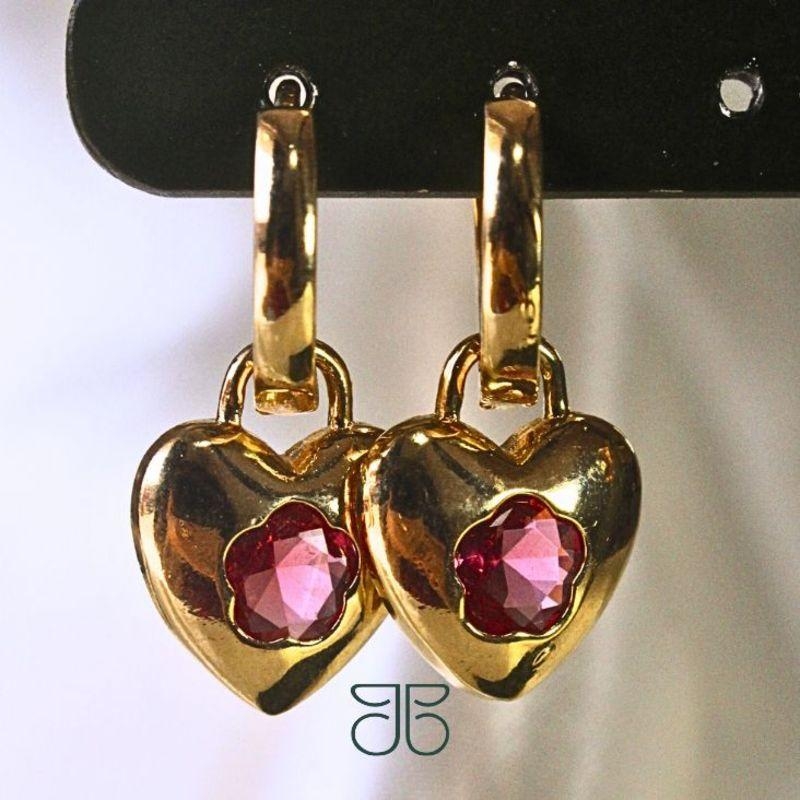 ARGOLINHA CLICK CORAÇÃO FLOR VERMELHA