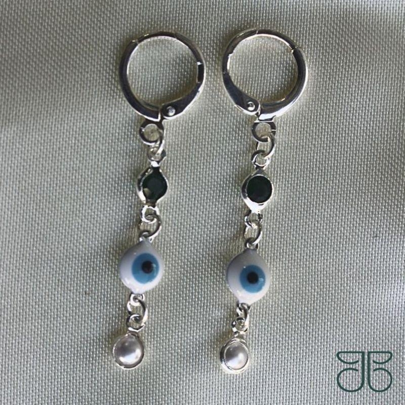 ARGOLA CLICK OLHO GREGO TIFFANY E PEROLA PRATA