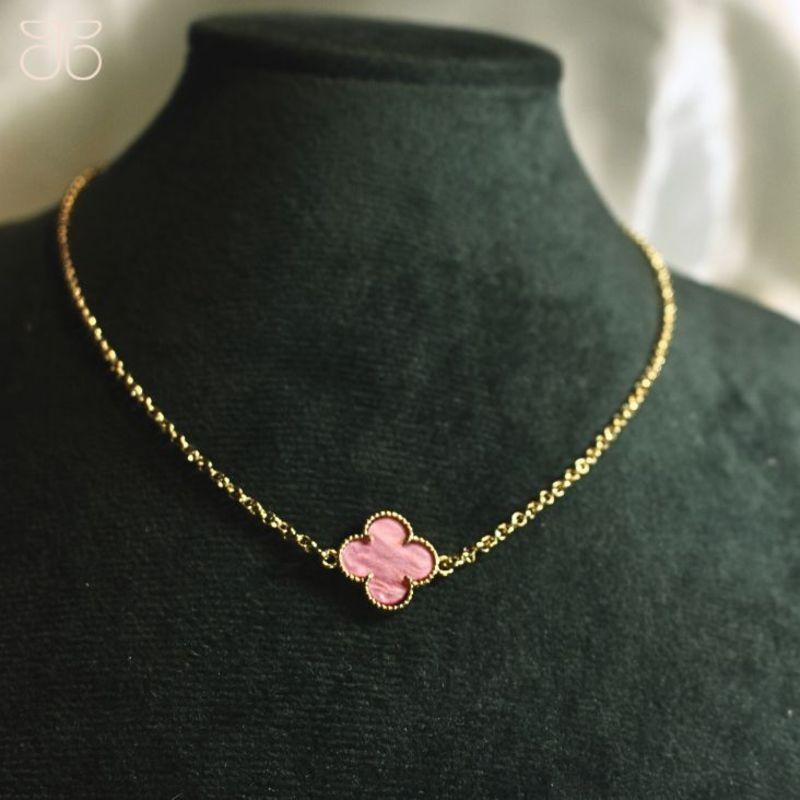 CHOCKER 1 TREVO ROSA MARMORIZADO OURO