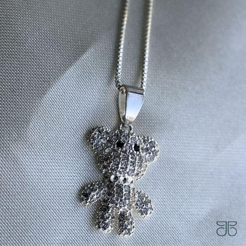 GARGANTILHA URSINHO CRAVEJADO PRATA