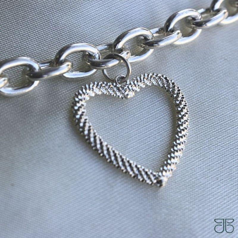 PULSEIRA ELO 1X1 CORAÇÃO DIAMANTADO PEND