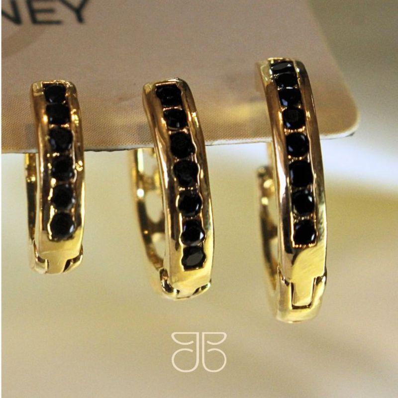 ARGOLINHA TRIO 1 FILETE PEDRA PRETA OURO