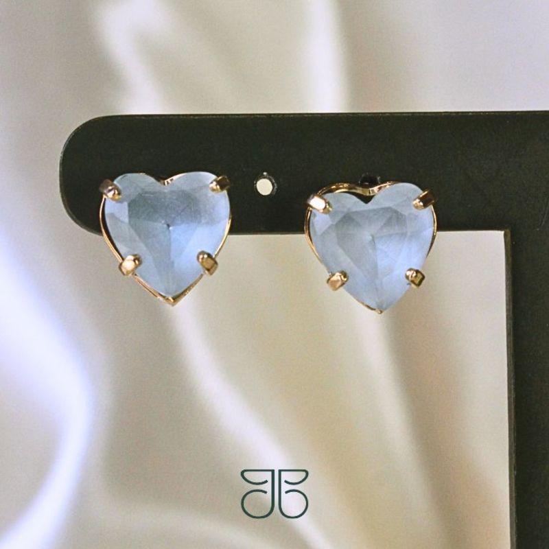 BRINCO CORAÇAO PEDRA AZUL CLARO