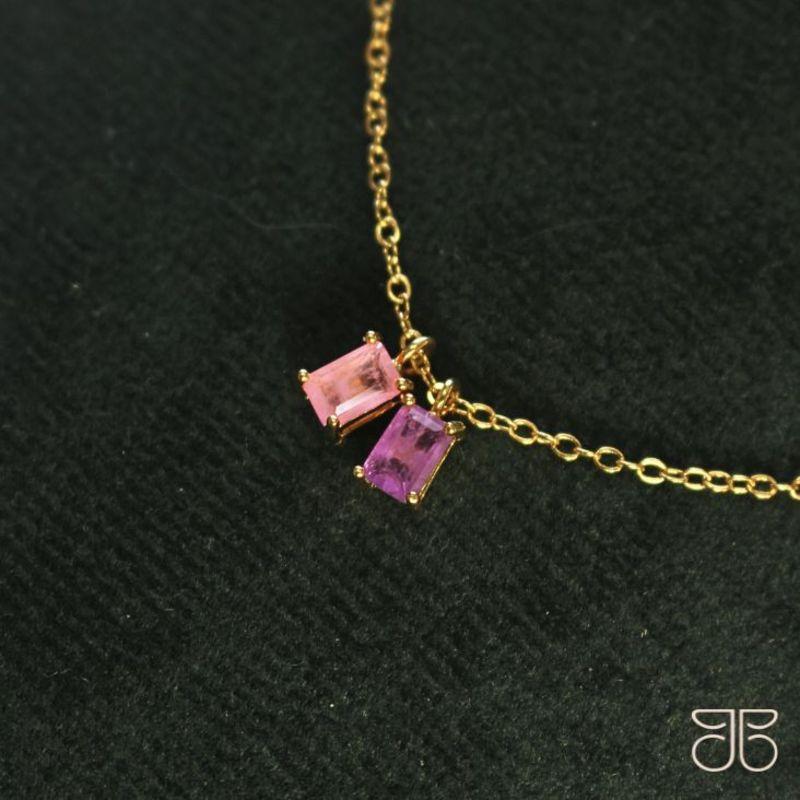 GARGANTILHA DOIS PINGENTES PEDRA  ROSA, ROXA PEND